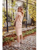 Loose dress with a turtleneck and pockets, beige FI720 - Online store - Boutique